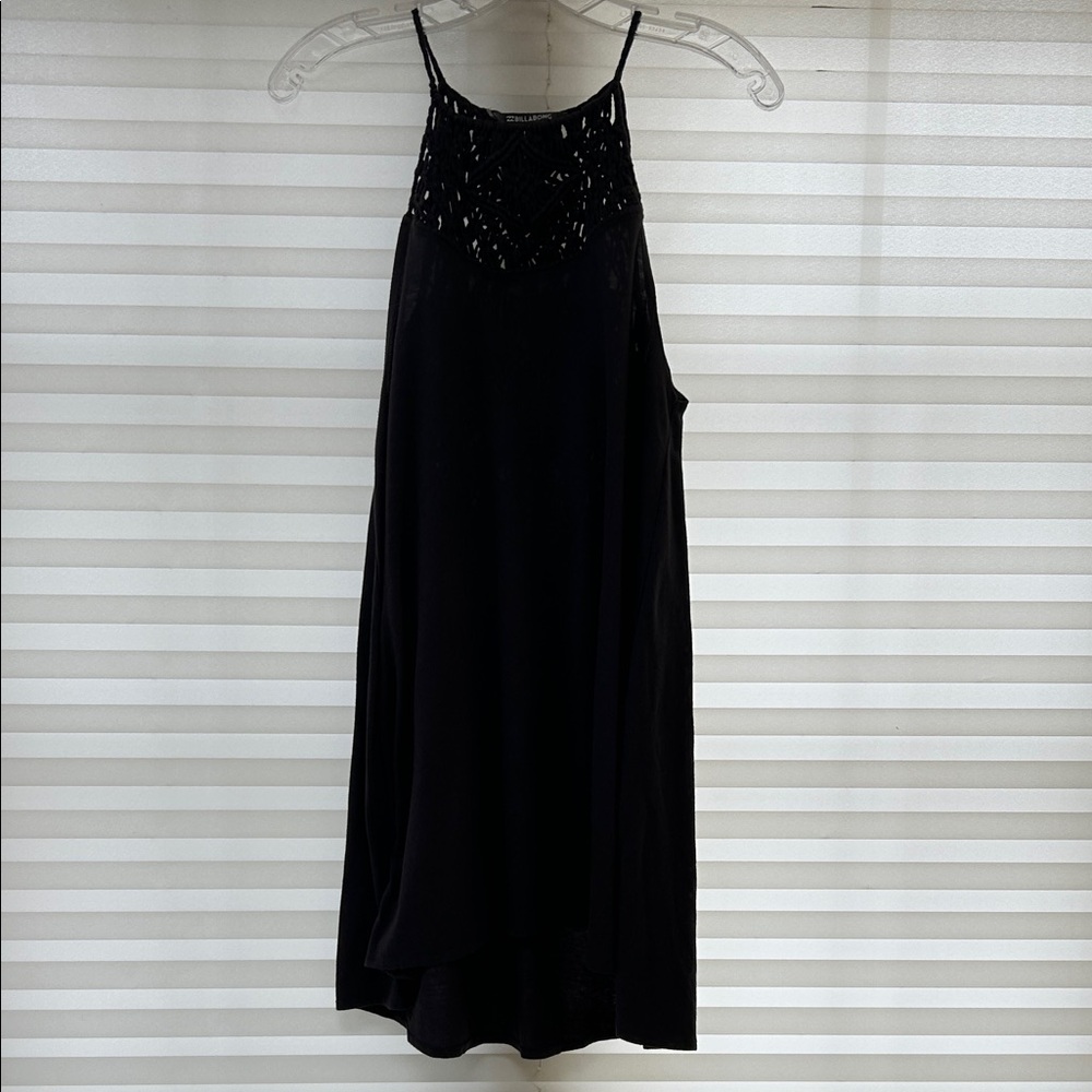 Billabong Happy Place Charcoal Grey Sleeveless Macramé Dress -Size Small
